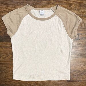 Zine Clothing Cream and Tan Raglan Short Sleeve Tee